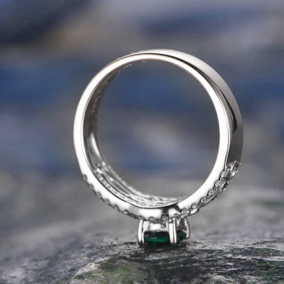 Three Layer Stack Green Gems Zircon Silver Rings for Woman, VP1346 - Picture 3 of 6